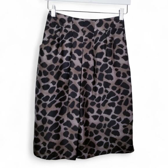 REBECCA TAYLOR Pleat Front Skirt Animal Print 100% Silk Knee Length - Size 0 - Picture 1 of 8